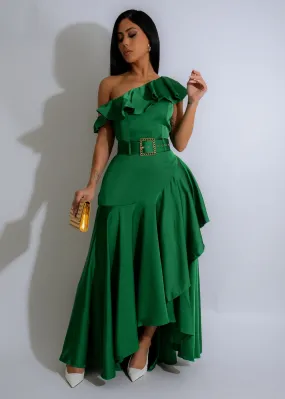 Emerald Rhapsody Satin Maxi Dress Green