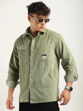 Fabric Corduroy Mint Green Full Sleeve Shirt