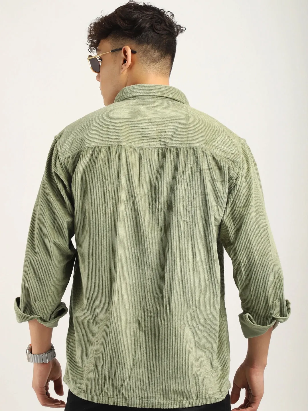 Fabric Corduroy Mint Green Full Sleeve Shirt