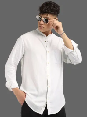 Fabric linen Blend White Full Sleeve Shirt