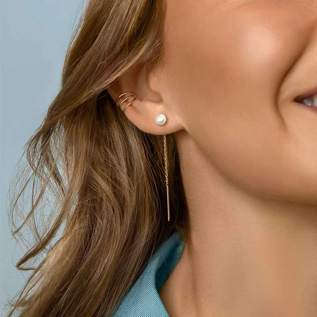 Falling Pearl Gold Earrings