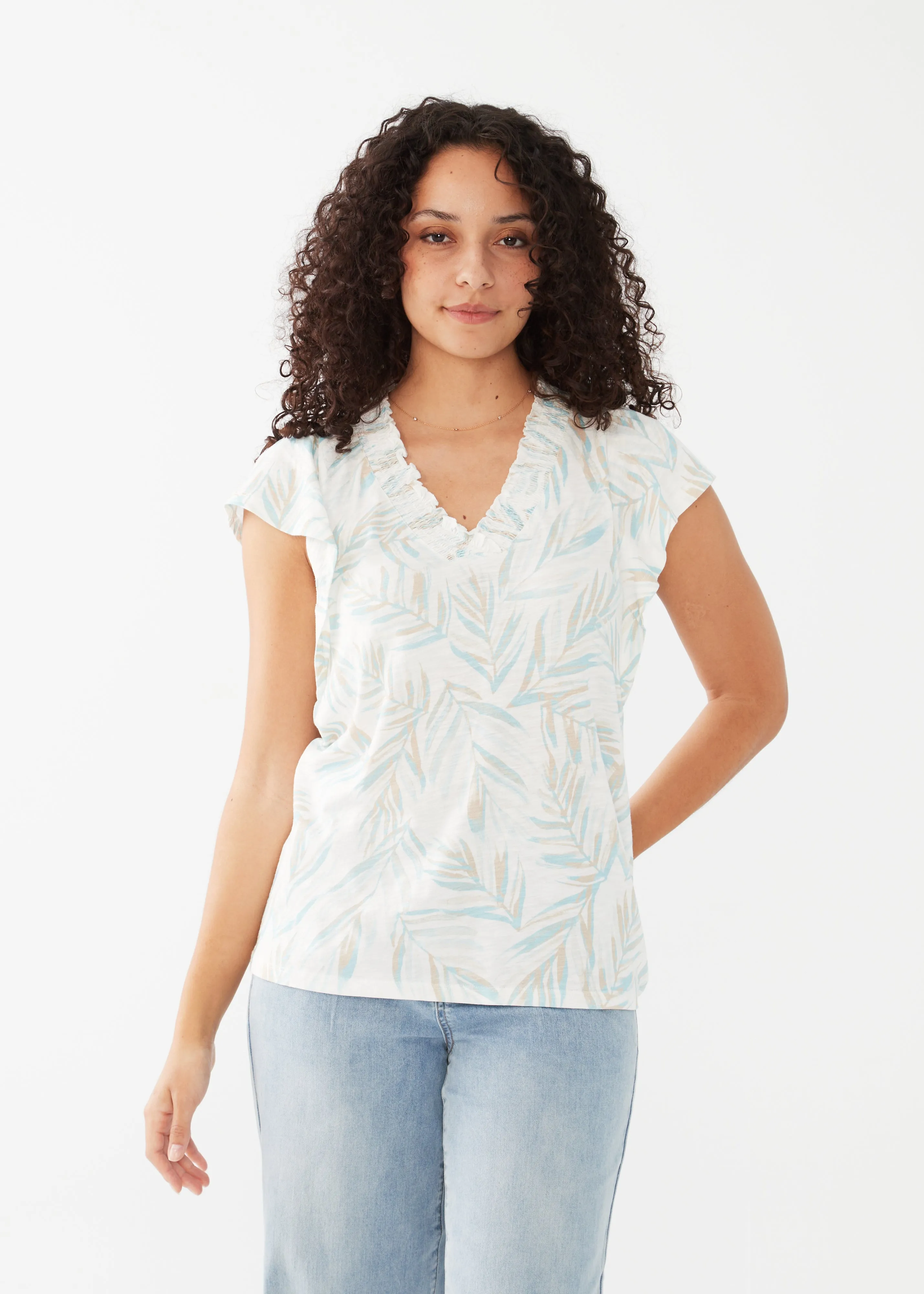 Flutter Sleeve Printed Palm Top