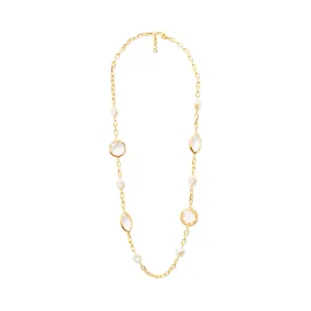 Gold Chain Baroque Pearl & Crystal Necklace