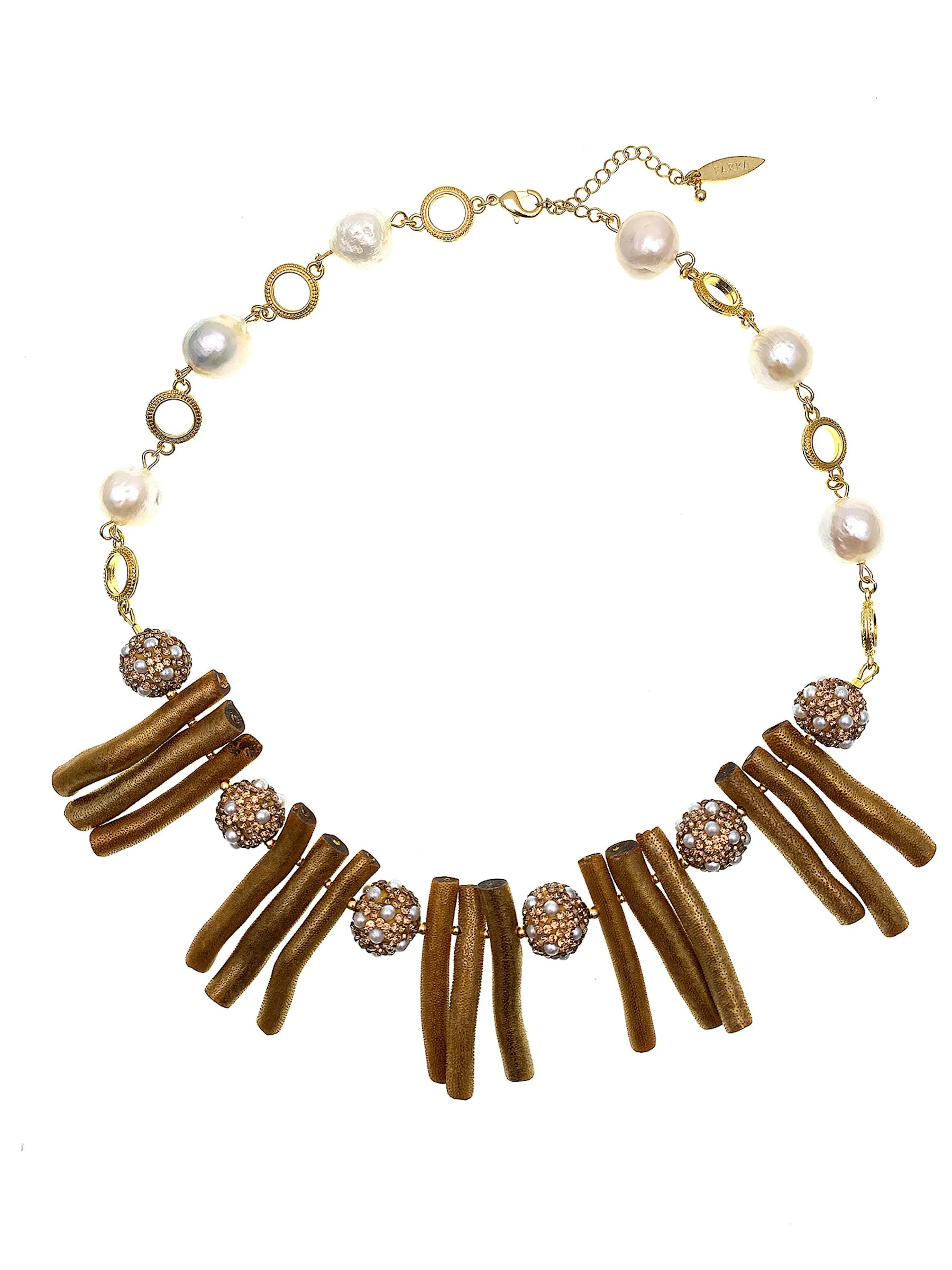 Golden Corals With Pearls Rhinestone Statement Necklace FN001