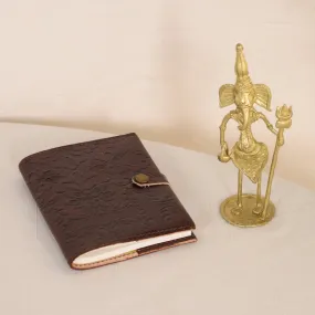 Hancrafted Leather Journal - With Embossed Design and Dhokra Metal Handmade Ganesha Showpiece | Rakshabandhan Gift | Handmade in India