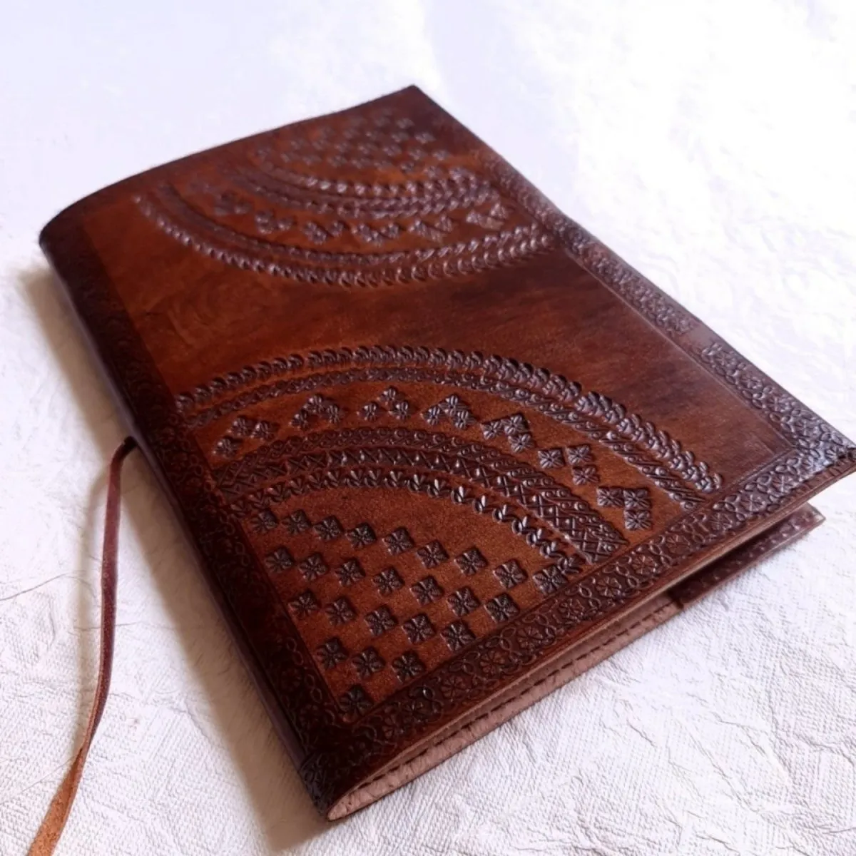 Hancrafted Leather Journal - With Embossed Design and Dhokra Metal Handmade Owl Showpiece | Rakshabandhan Gift | Handmade In India
