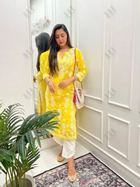 Hand Embroidery Chikankari Long Kurti for Women | Stylish Casual | Fancy
