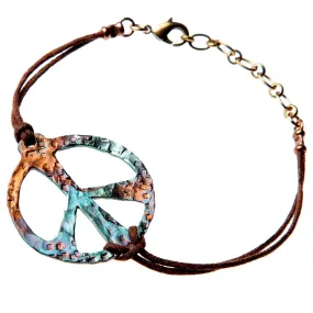 Hand Hammered Bold Peace Symbol Iridescent Adjustable Cord Bracelet (Wholesale)