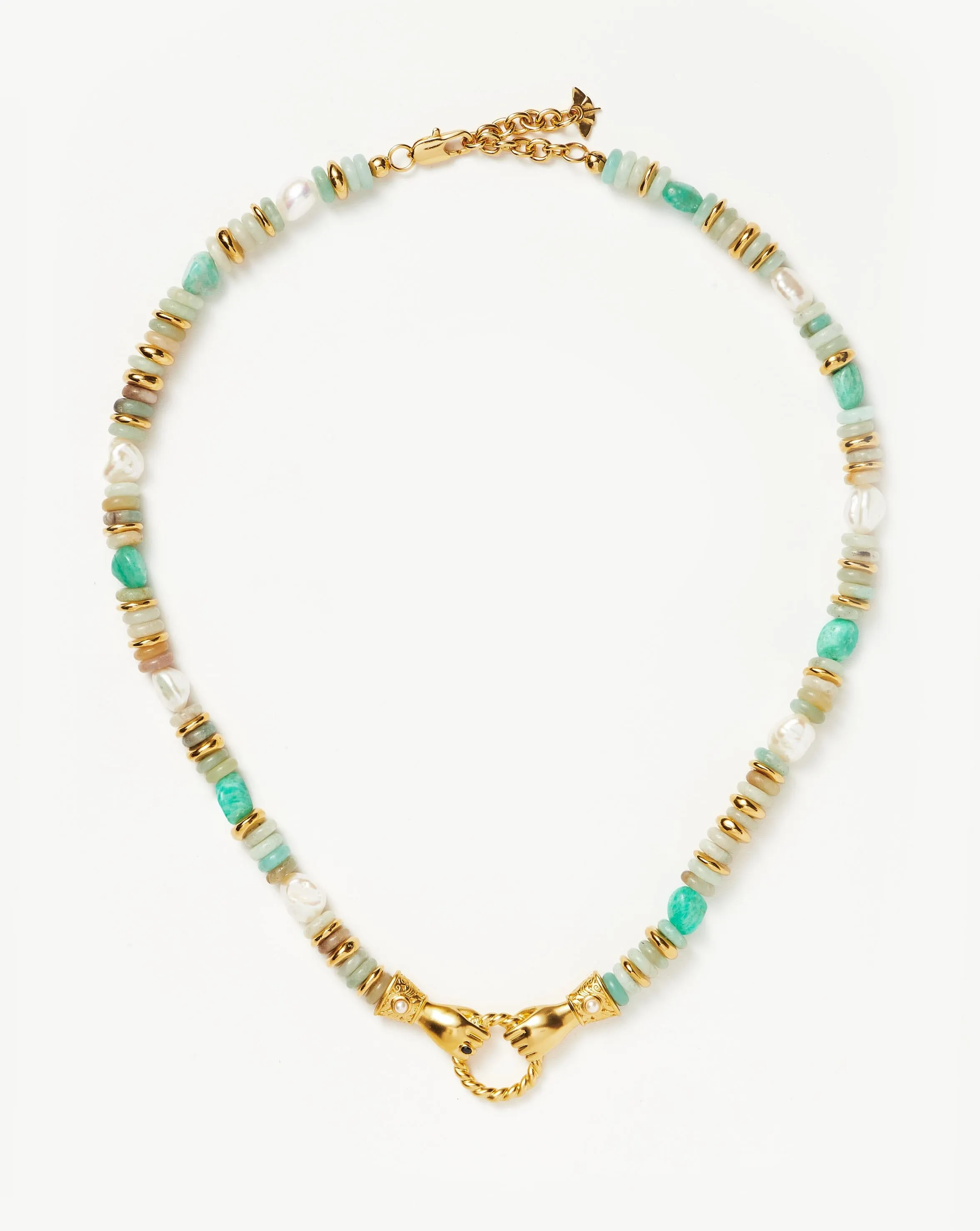Harris Reed In Good Hands Chunky Beaded Gemstone Necklace | 18ct Gold Plated/Multi Amazonite & Pearl