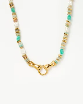Harris Reed In Good Hands Chunky Beaded Gemstone Necklace | 18ct Gold Plated/Multi Amazonite & Pearl
