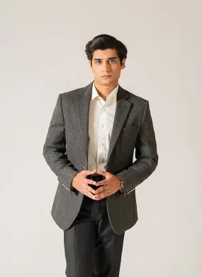 Herringbone Textured Grey Worsted Tweed, Wool Rich, Classic Blazer