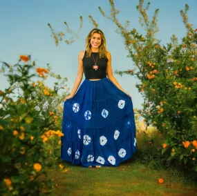 K2748- Shibori Hand Dyed Tiered Maxi Hippie Skirt