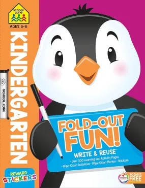 Kindergarten Fold-Out Fun! Write & Reuse Workbook - Ages 5 to 6, Wipe-Clean Activities, Letters & Numbers, Counting, Addition & Subtraction, Early Math, Stickers, and More
