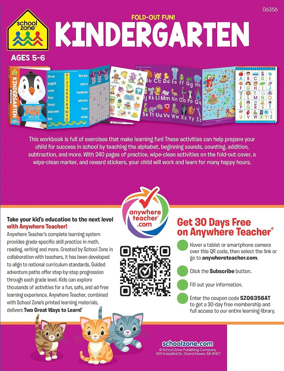 Kindergarten Fold-Out Fun! Write & Reuse Workbook - Ages 5 to 6, Wipe-Clean Activities, Letters & Numbers, Counting, Addition & Subtraction, Early Math, Stickers, and More