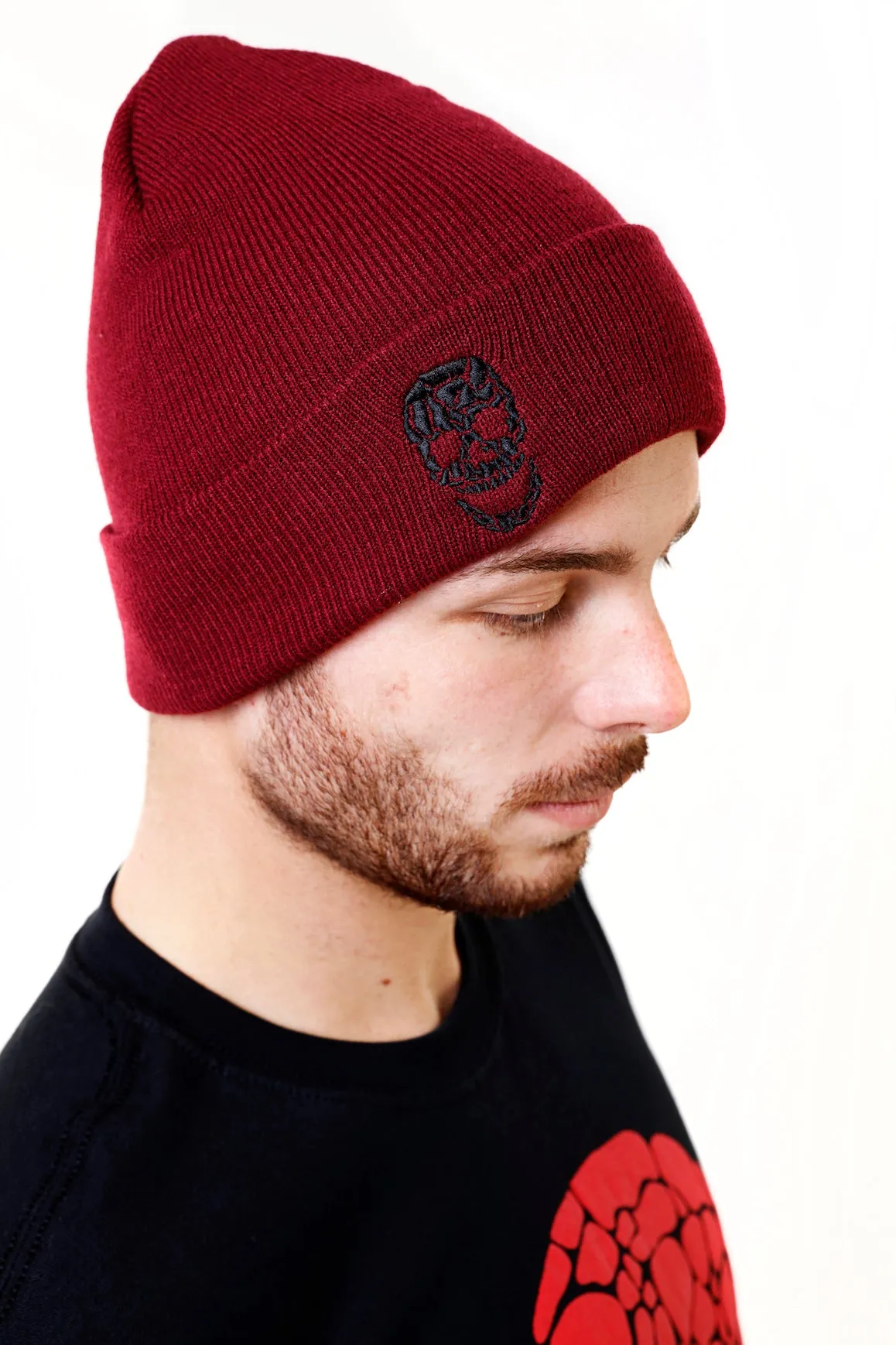 Knitted Turn-Up Beanie Burgundy