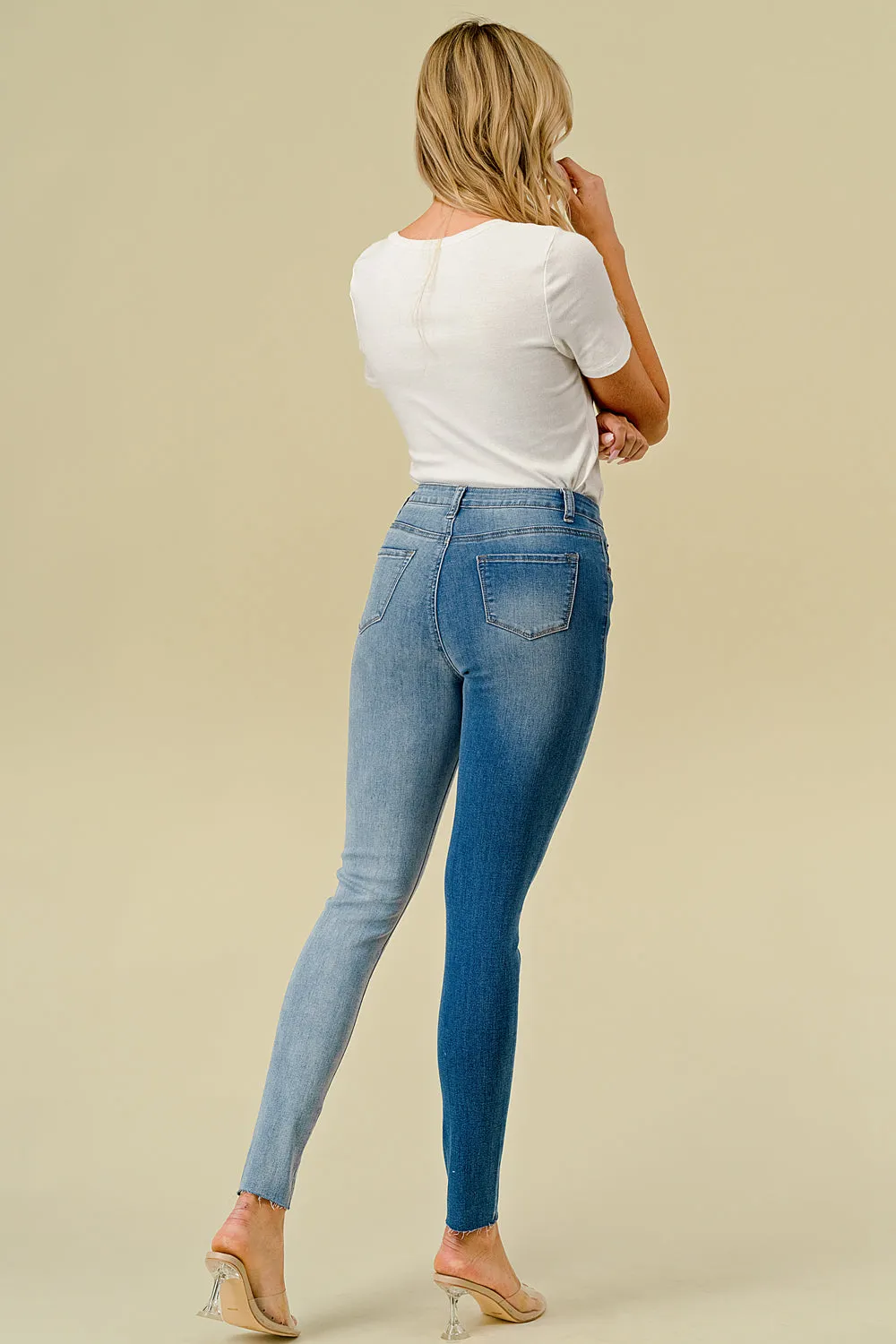 LO-211 HIGH WAISTED STRETCHY SKINNY TWO-TONE JEANS