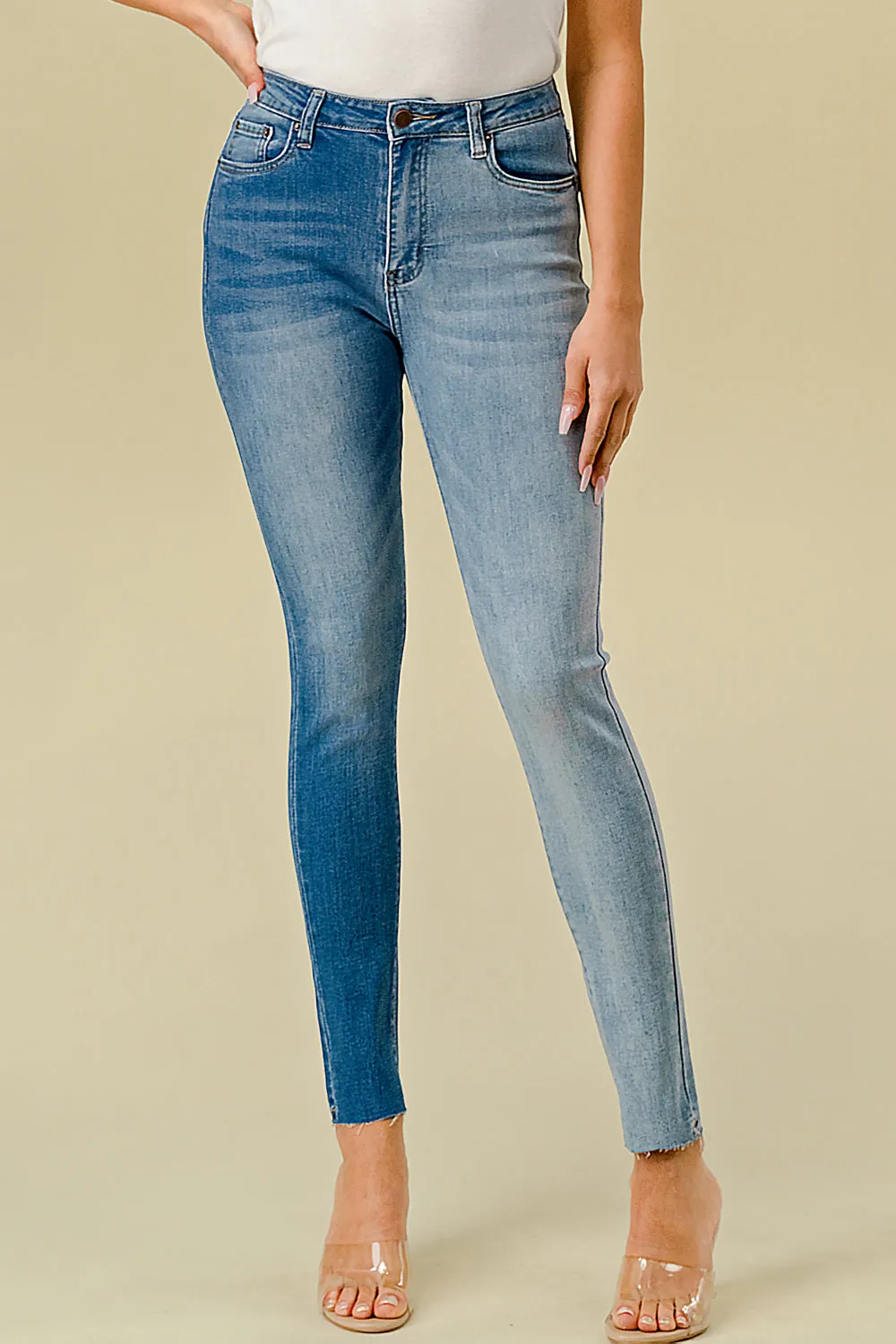 LO-211 HIGH WAISTED STRETCHY SKINNY TWO-TONE JEANS
