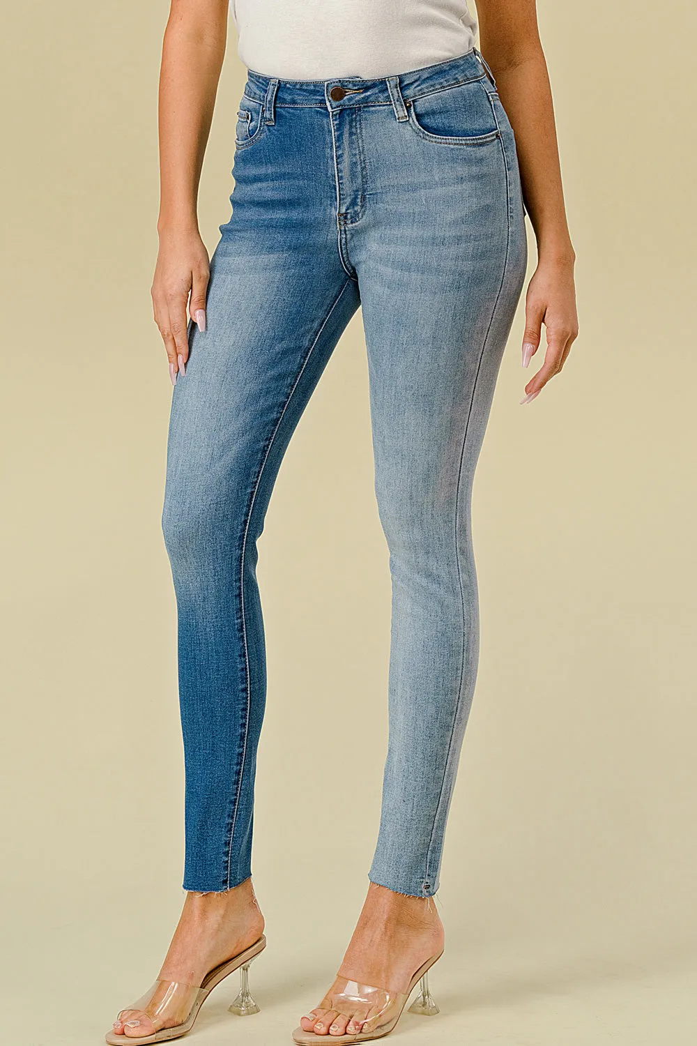 LO-211 HIGH WAISTED STRETCHY SKINNY TWO-TONE JEANS
