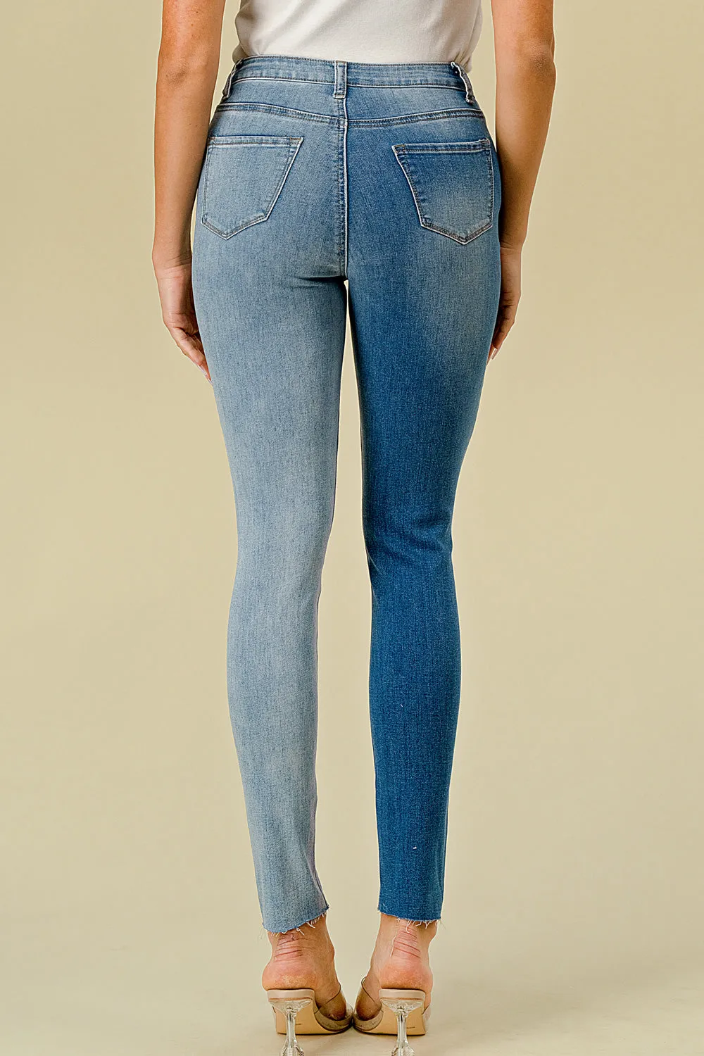 LO-211 HIGH WAISTED STRETCHY SKINNY TWO-TONE JEANS