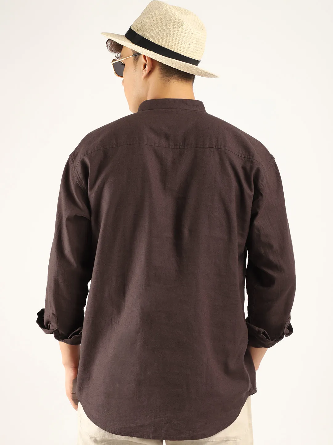 Mandarin Linen Brown Short Kurta