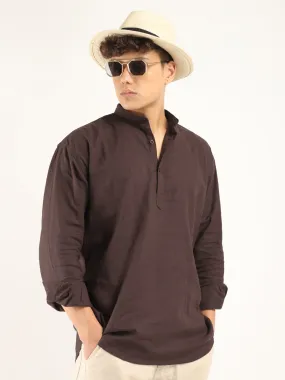 Mandarin Linen Brown Short Kurta
