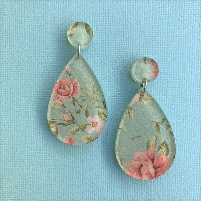 Minty flowers pattern - earrings