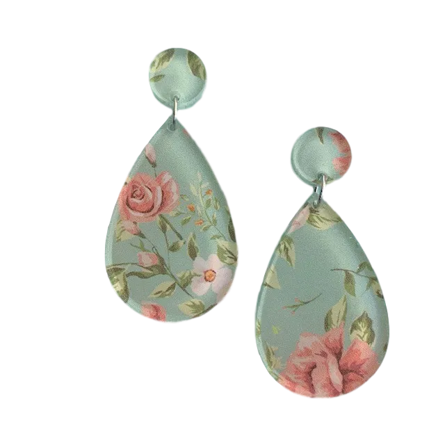Minty flowers pattern - earrings