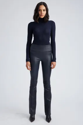 Navy Leather Micro Flare Pants