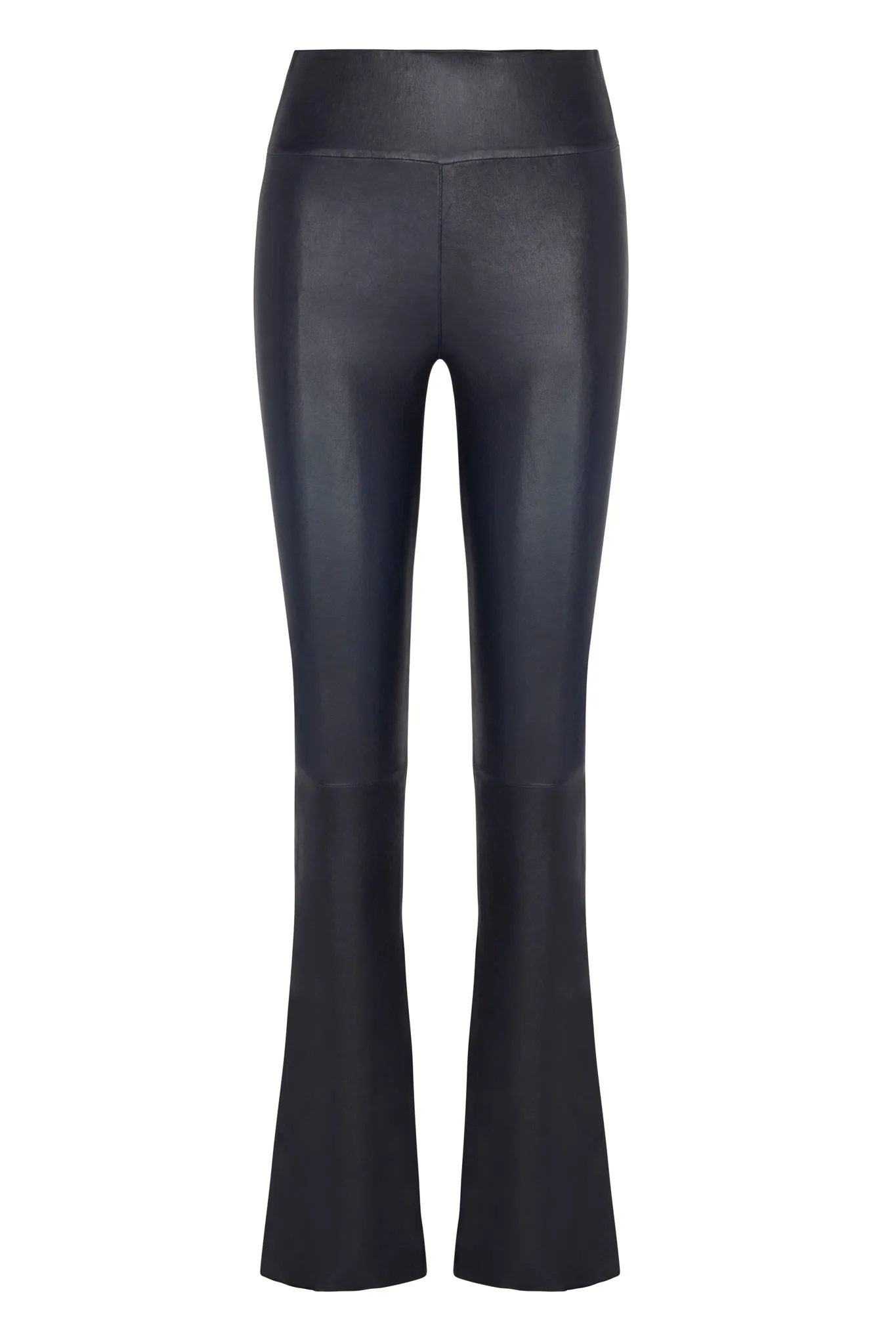 Navy Leather Micro Flare Pants