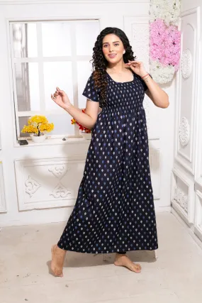 ONLY MINE Premium Smokey Nighty | Stretchable Elastic Type | Beautiful Pleated Model | Side Pocket | Stylish Nighty for Stylish Women's (OM-RAH)