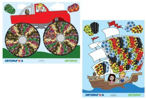 ORTOPAD BOYS EYE PATCHING REWARD POSTERS: 1 PIRATE SHIP POSTER, 1 MONSTER TRUCK POSTER