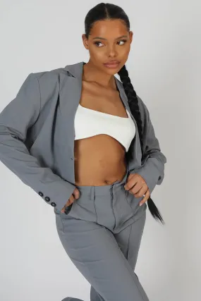 OVERSIZED BOXY CROPPED BLAZER GREY