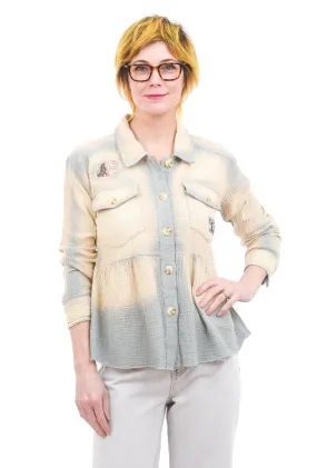 Patched Peplum Shirt Jacket, Teal