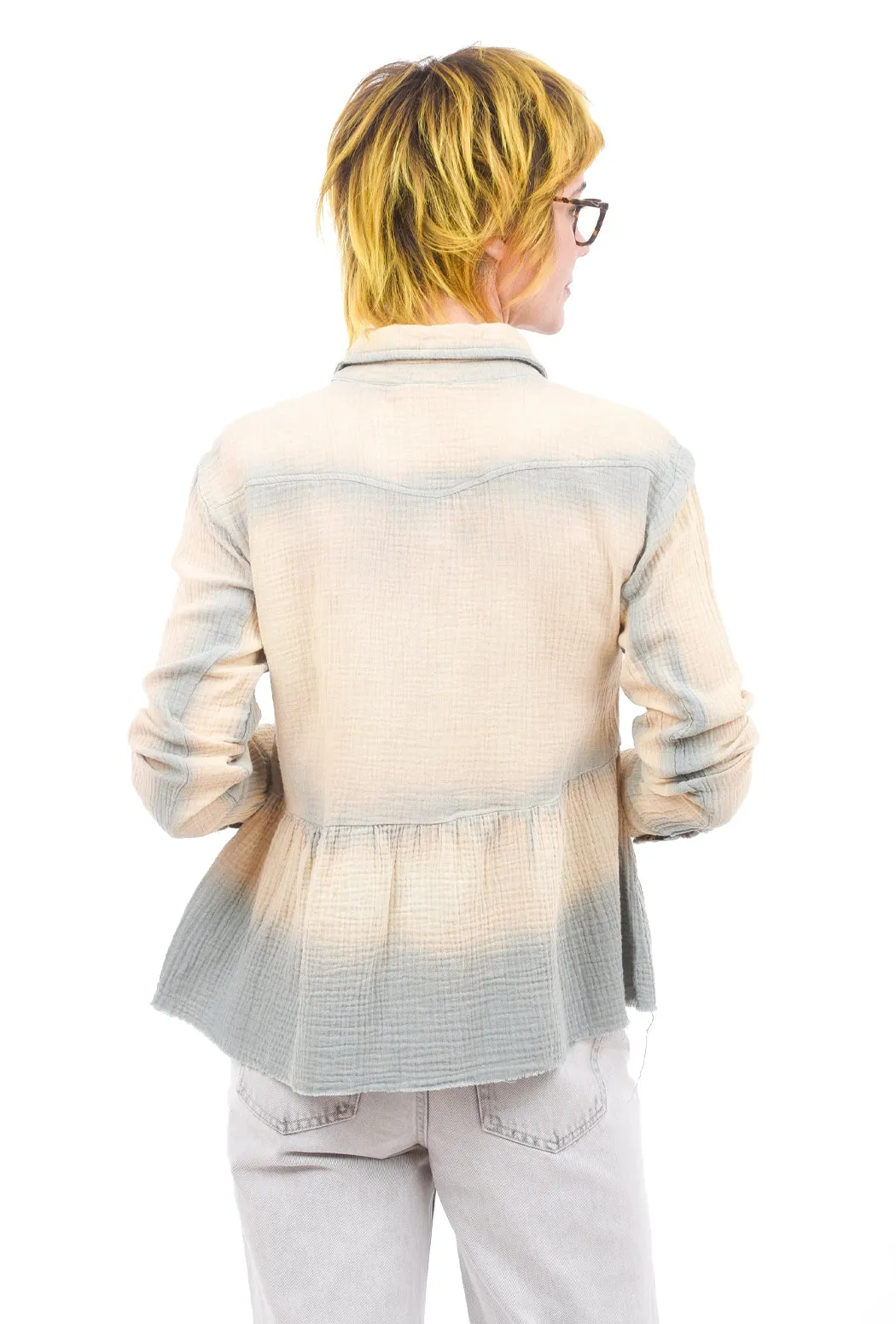 Patched Peplum Shirt Jacket, Teal