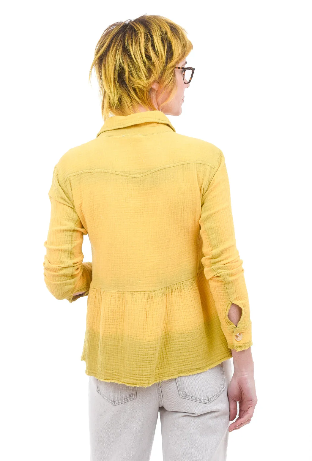 Patched Peplum Shirt Jacket, Yellow/Olive