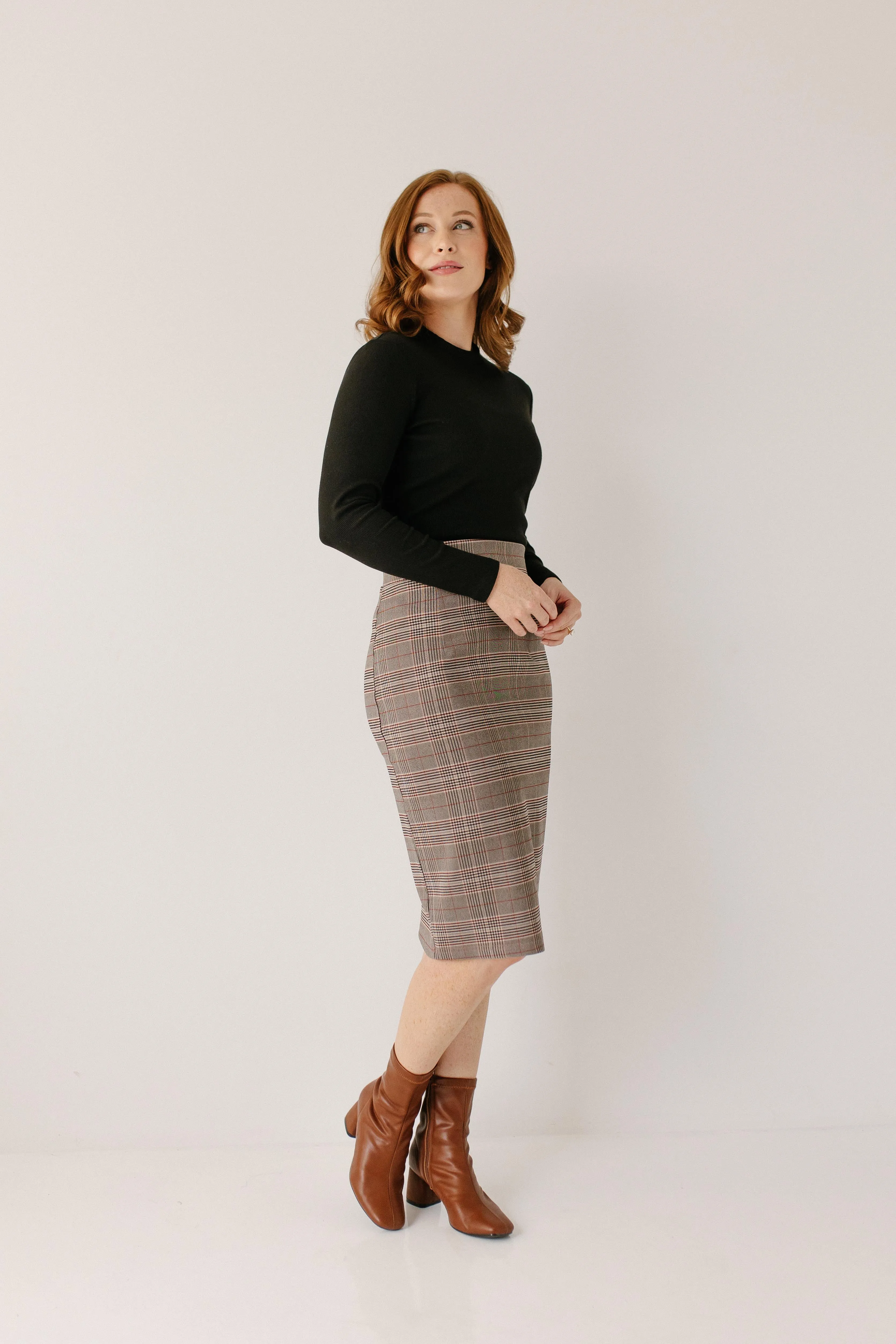 'Pippa' Pencil Skirt in Grey Plaid FINAL SALE