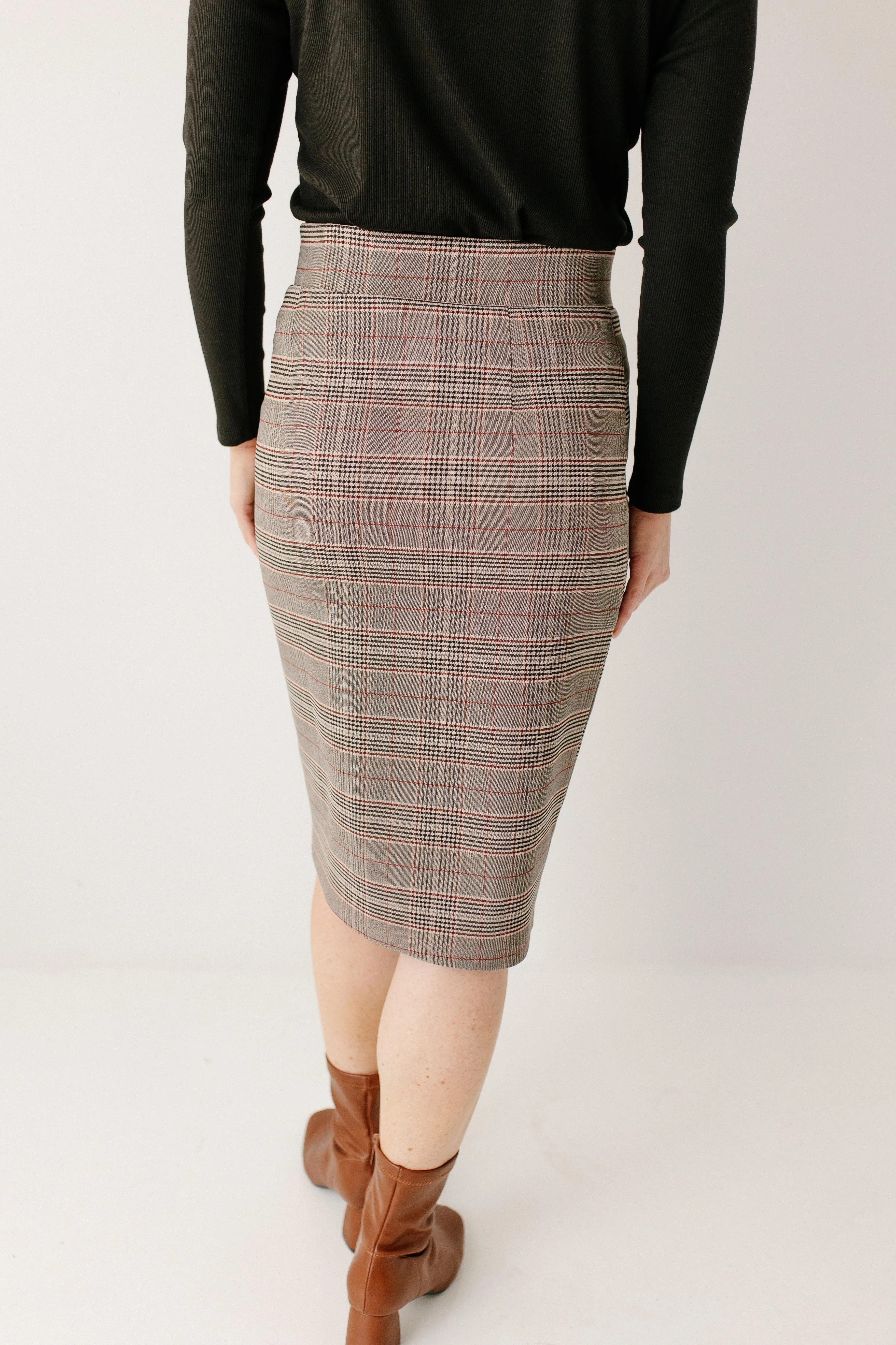 'Pippa' Pencil Skirt in Grey Plaid FINAL SALE