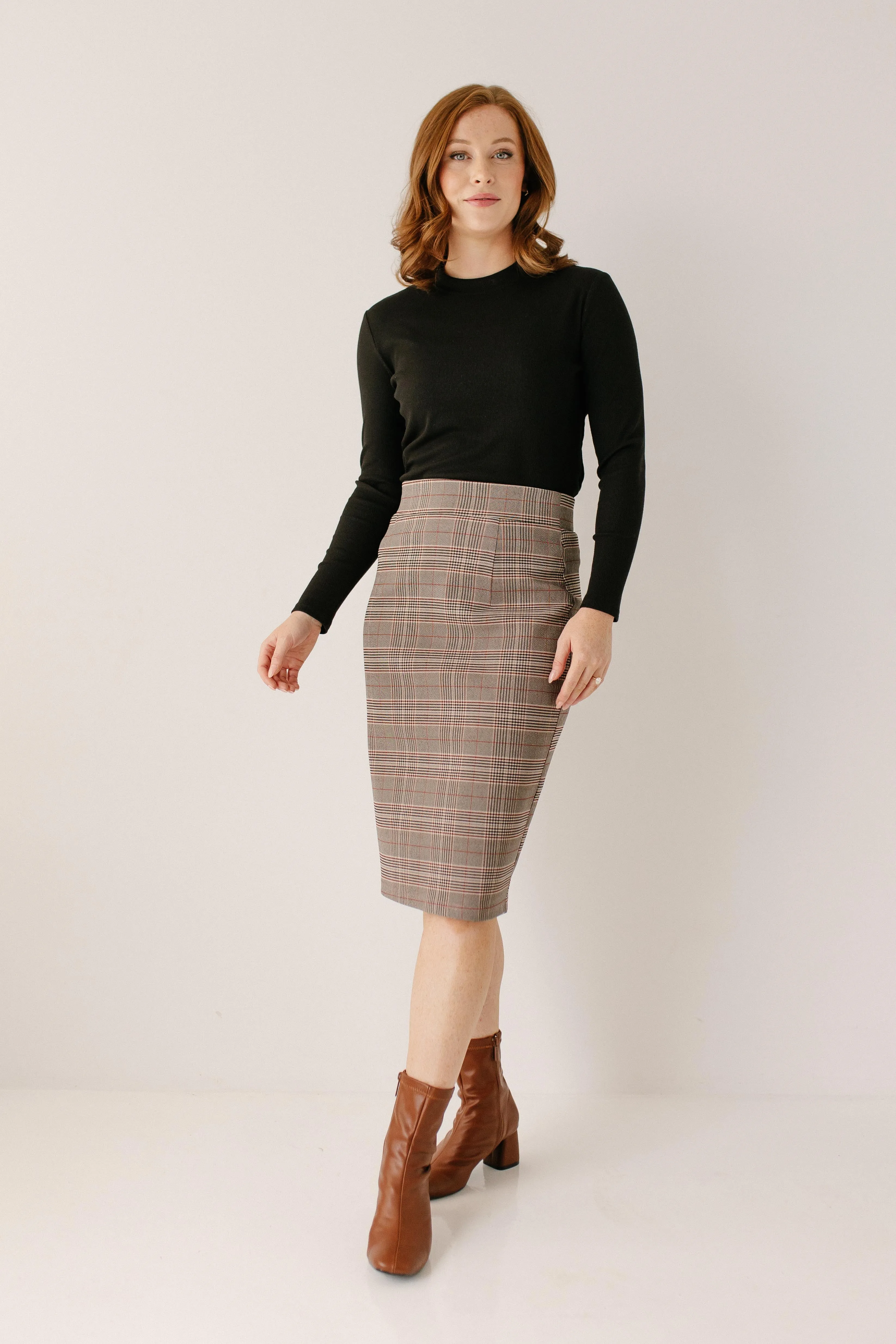 'Pippa' Pencil Skirt in Grey Plaid FINAL SALE