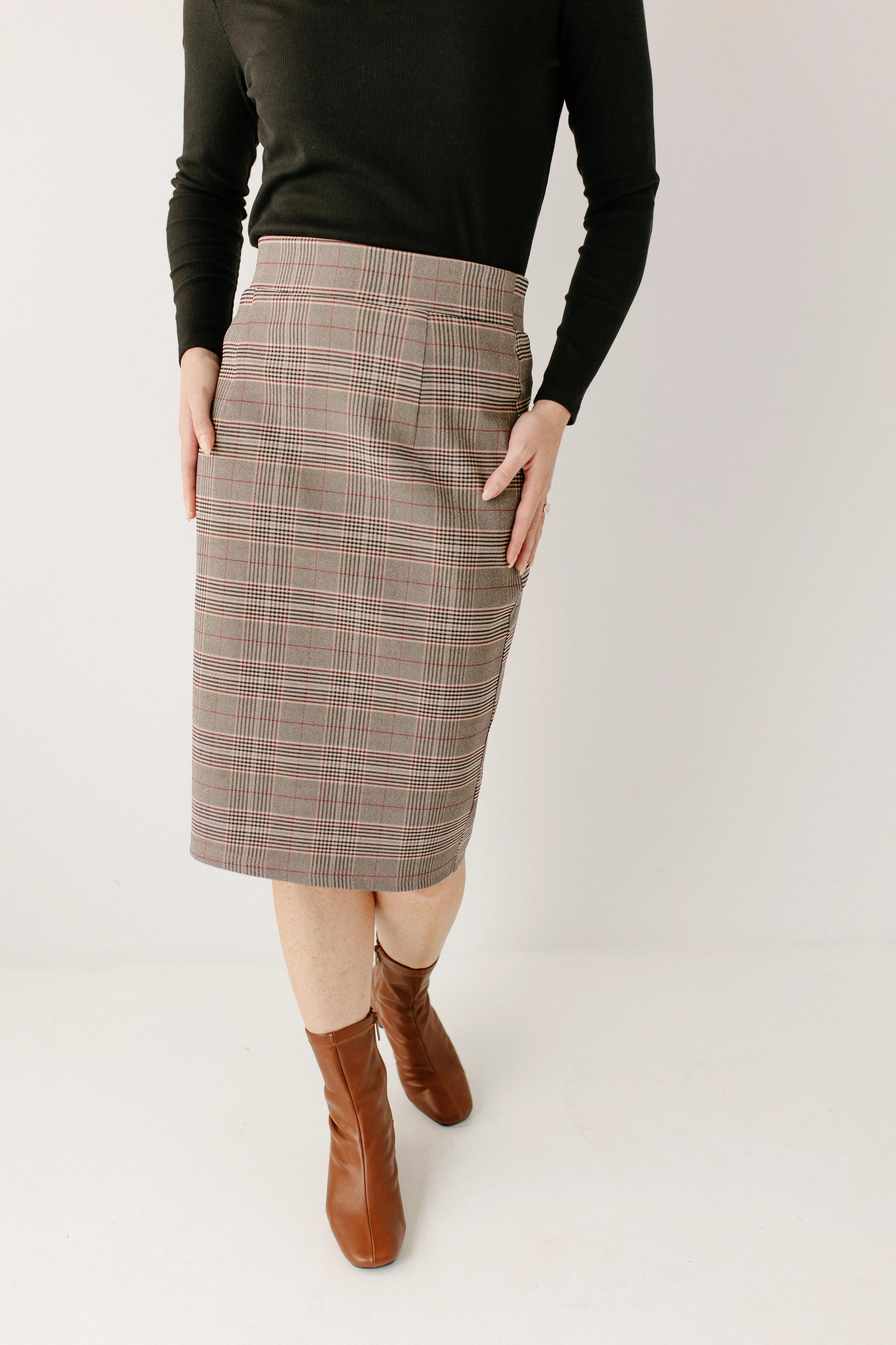 'Pippa' Pencil Skirt in Grey Plaid FINAL SALE
