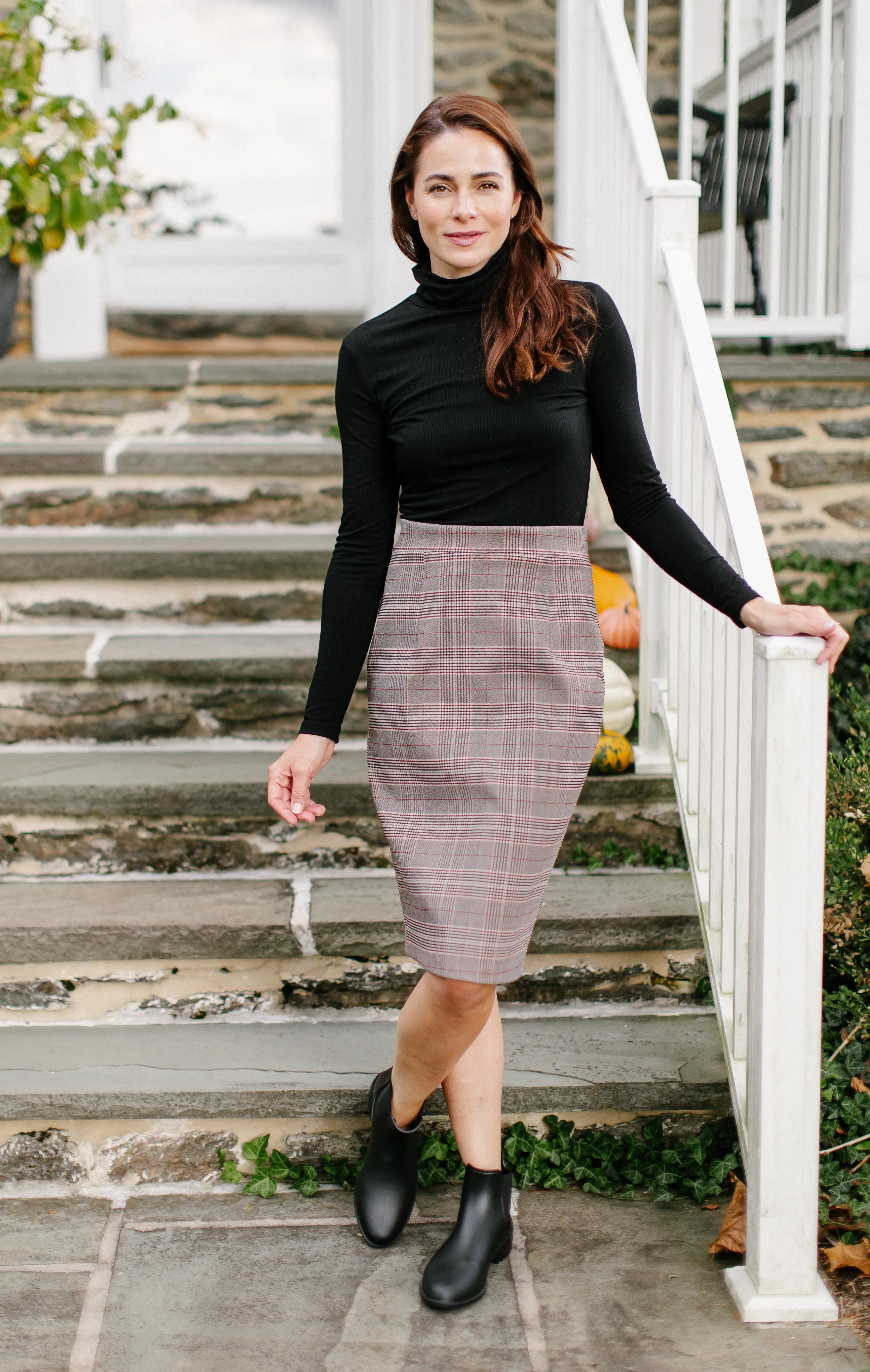 'Pippa' Pencil Skirt in Grey Plaid FINAL SALE