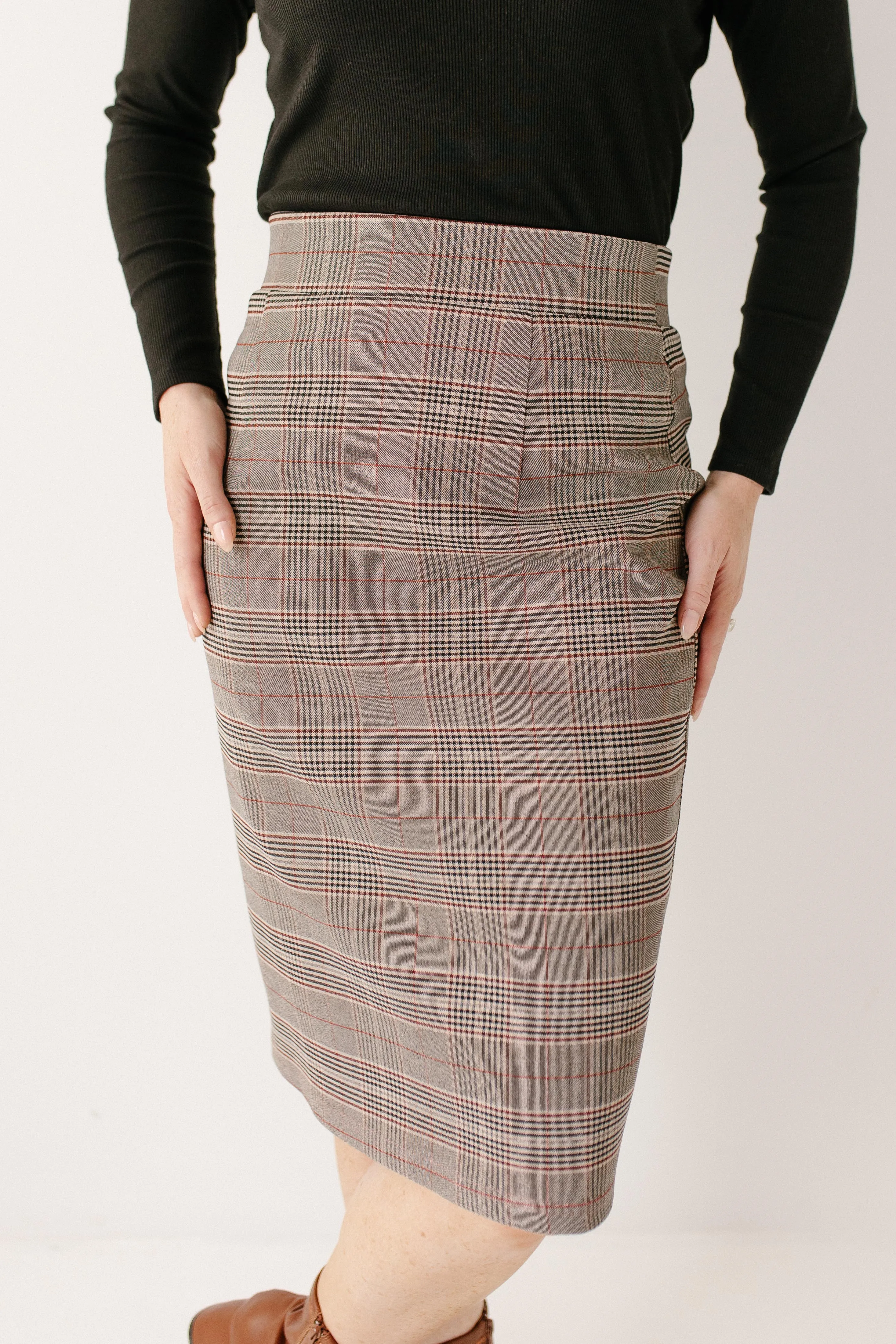 'Pippa' Pencil Skirt in Grey Plaid FINAL SALE