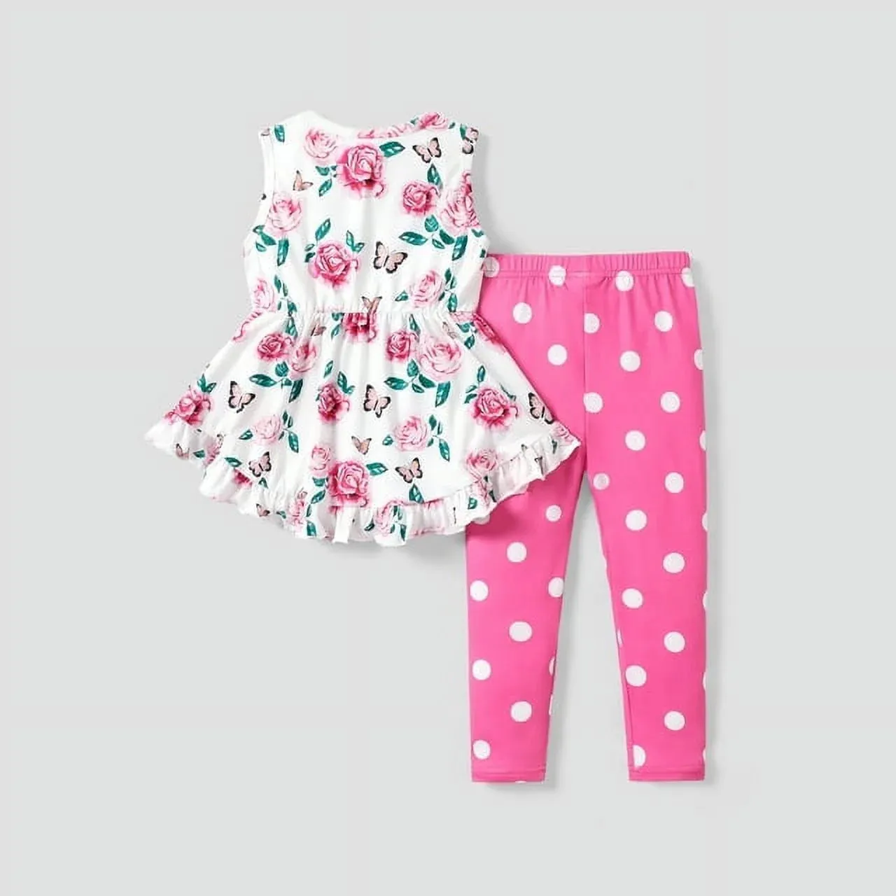 PP-Toddler Girls Clothes Baby Girls Outfits 2 Piece Floral Bowknot Ruffled Sleeveless Tee PP212