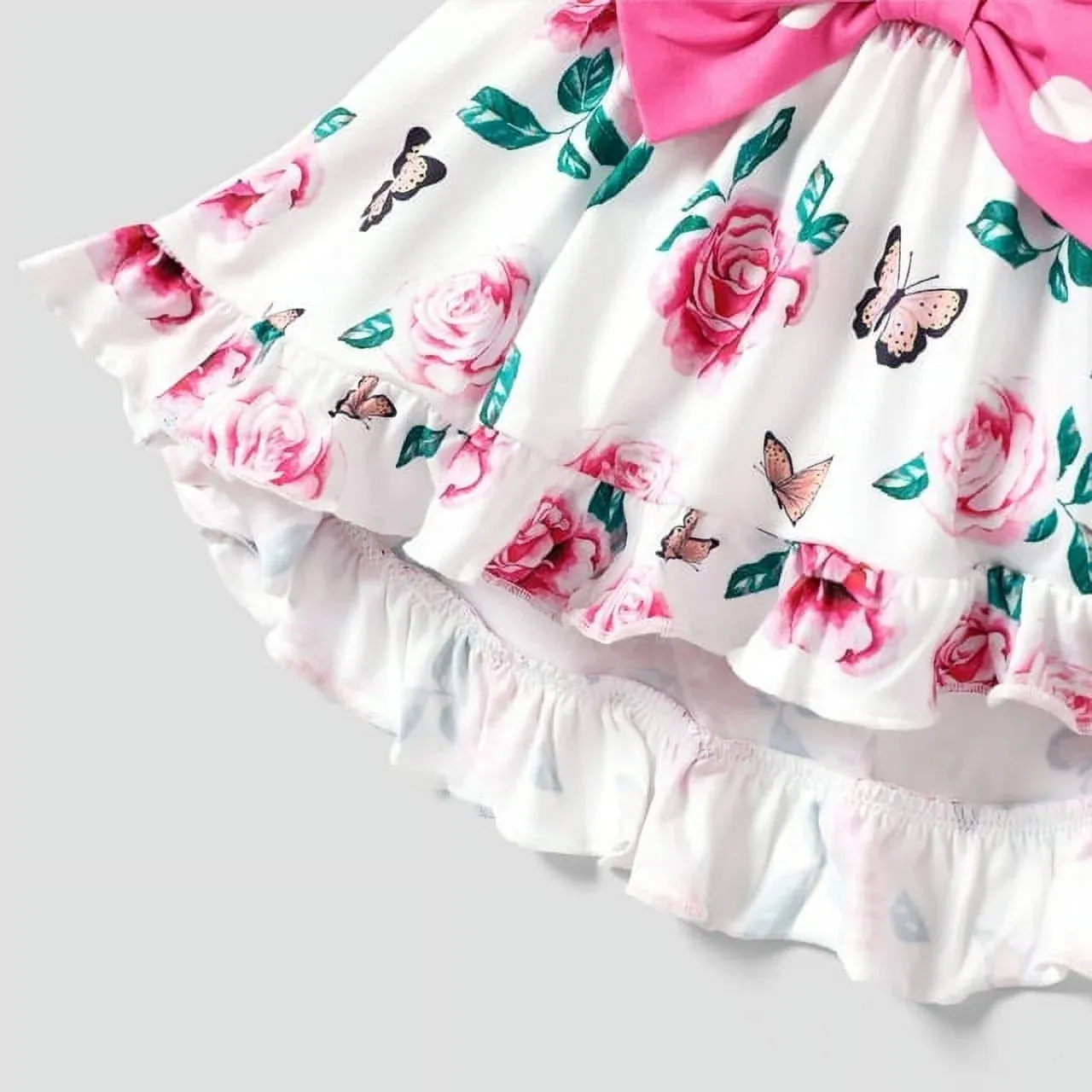 PP-Toddler Girls Clothes Baby Girls Outfits 2 Piece Floral Bowknot Ruffled Sleeveless Tee PP212