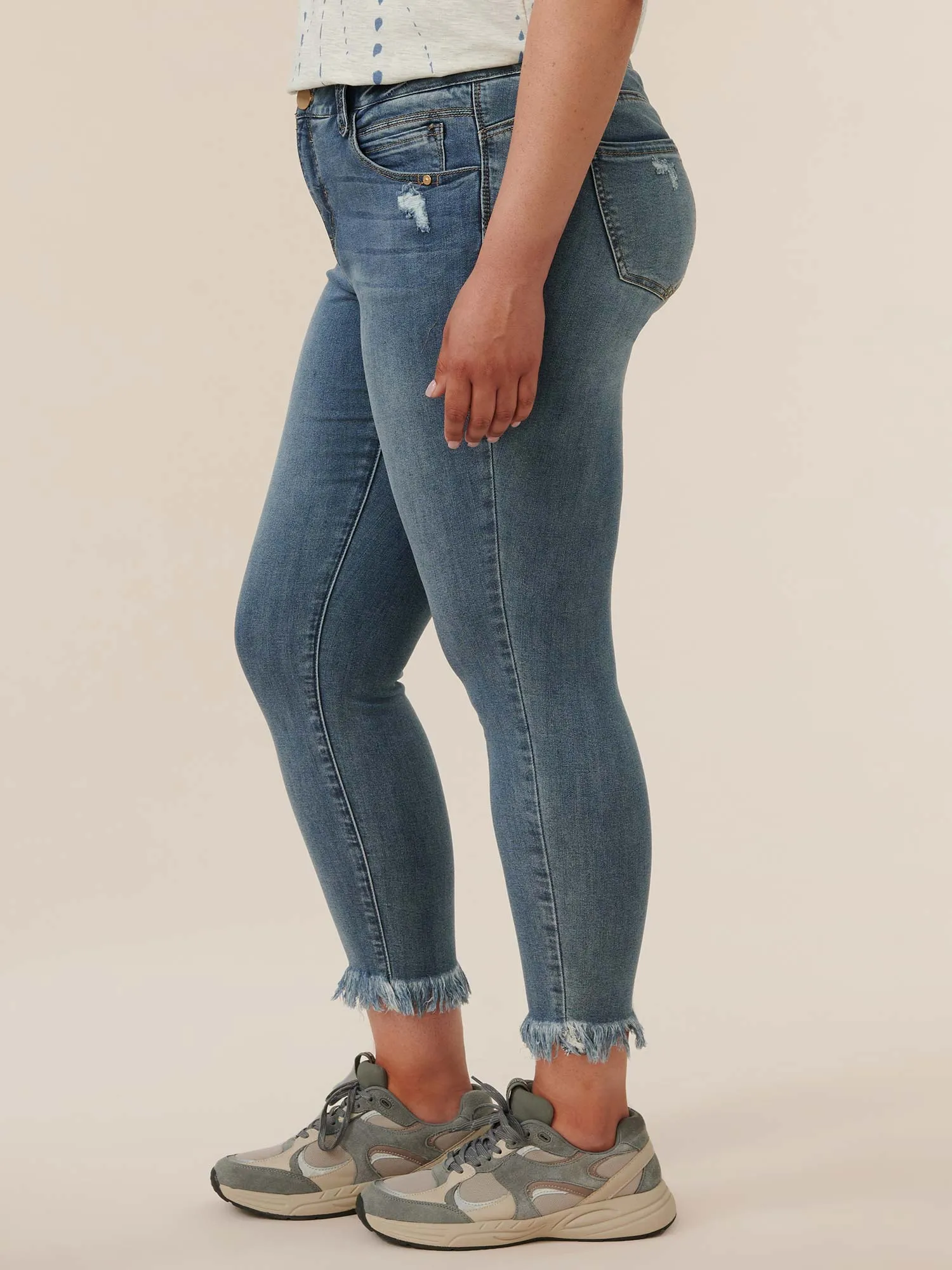 "Ab"solution® Light Blue Denim Distressed Plus Ankle Skimmer