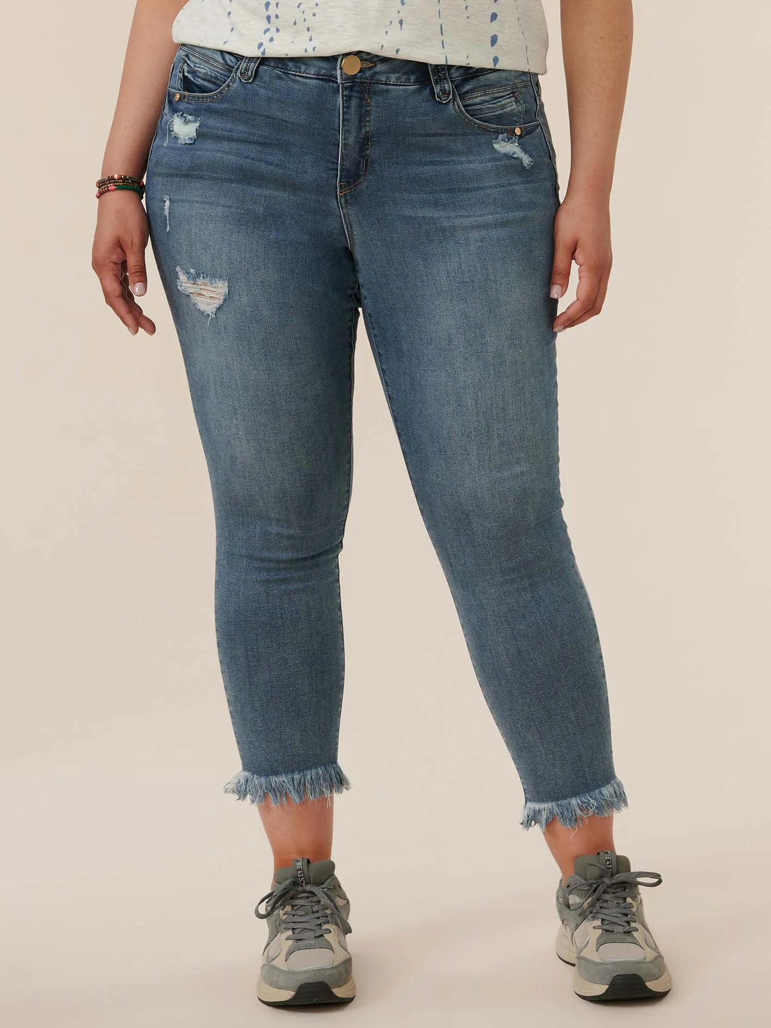 "Ab"solution® Light Blue Denim Distressed Plus Ankle Skimmer