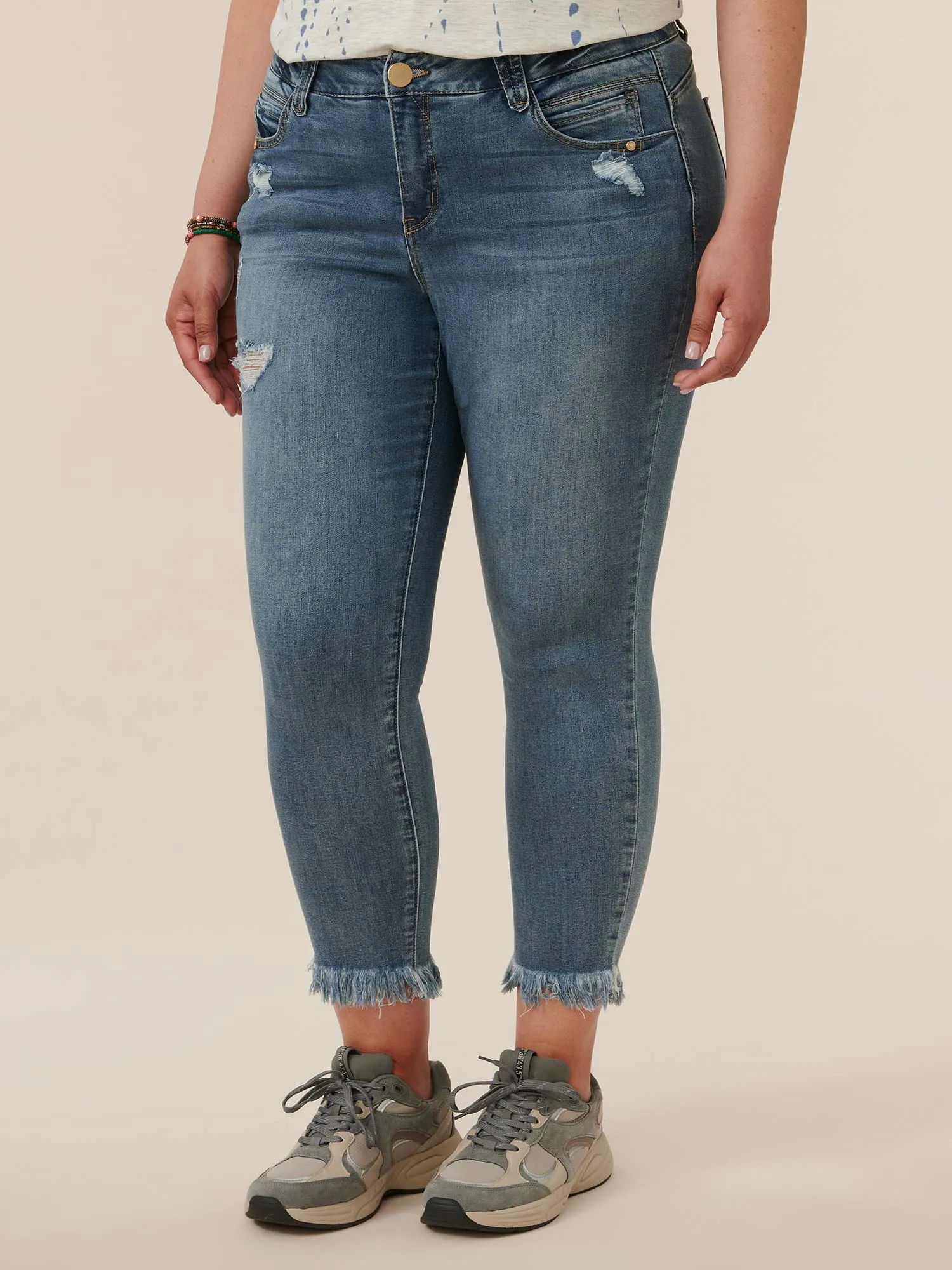 "Ab"solution® Light Blue Denim Distressed Plus Ankle Skimmer
