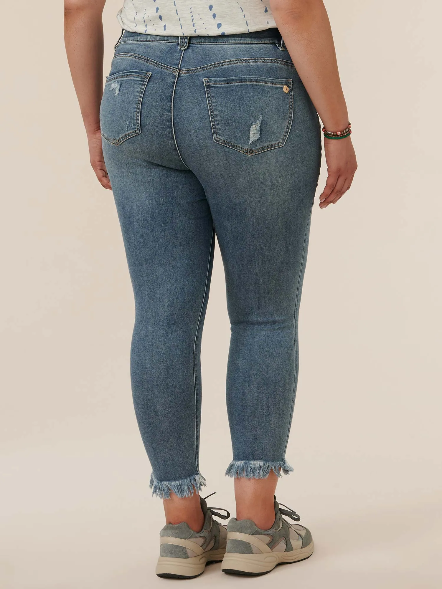 "Ab"solution® Light Blue Denim Distressed Plus Ankle Skimmer