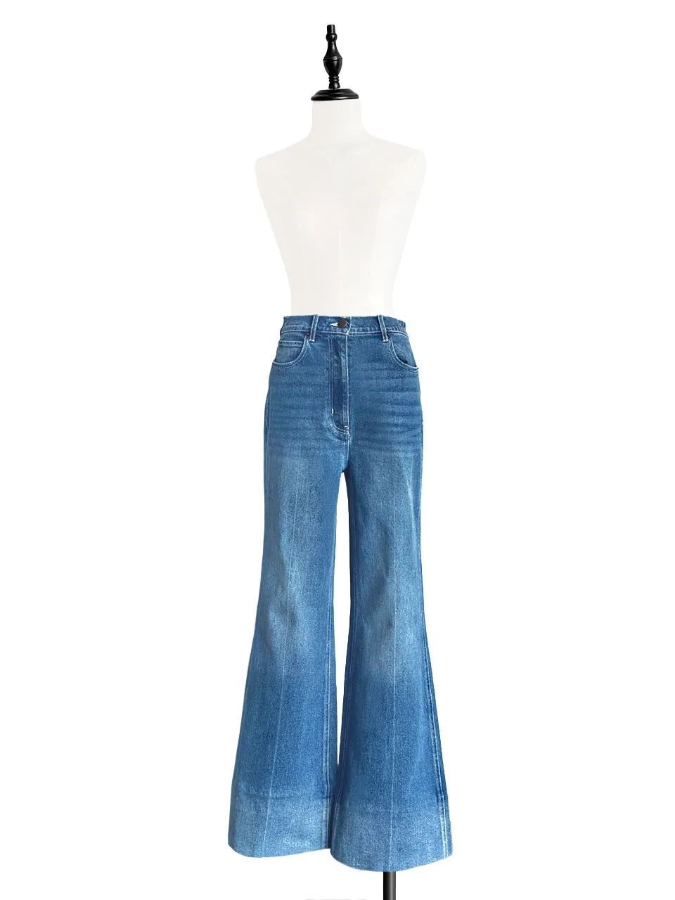 Retro Blue Mid Wash Flared Logo Embroidery Jeans