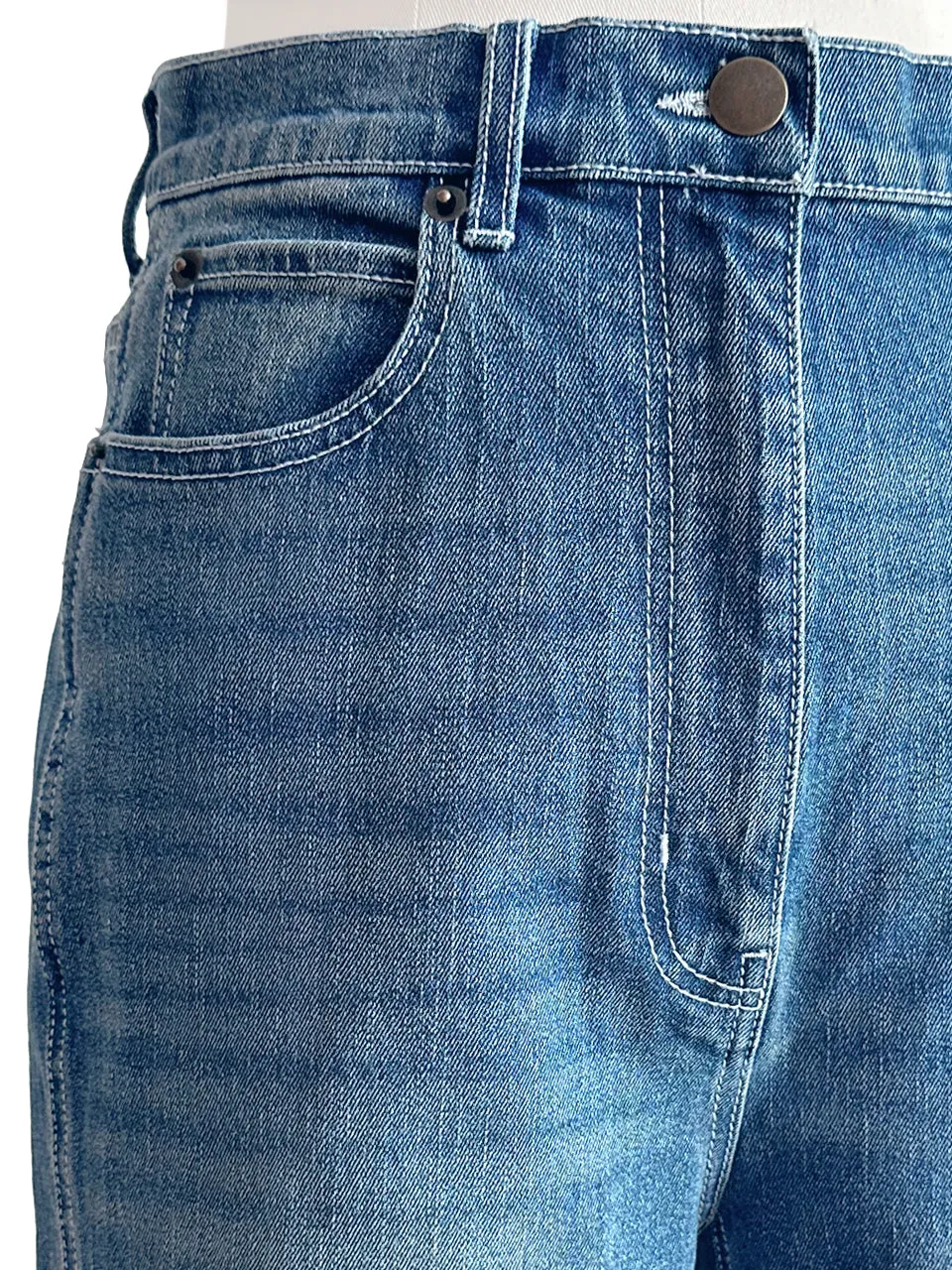 Retro Blue Mid Wash Flared Logo Embroidery Jeans