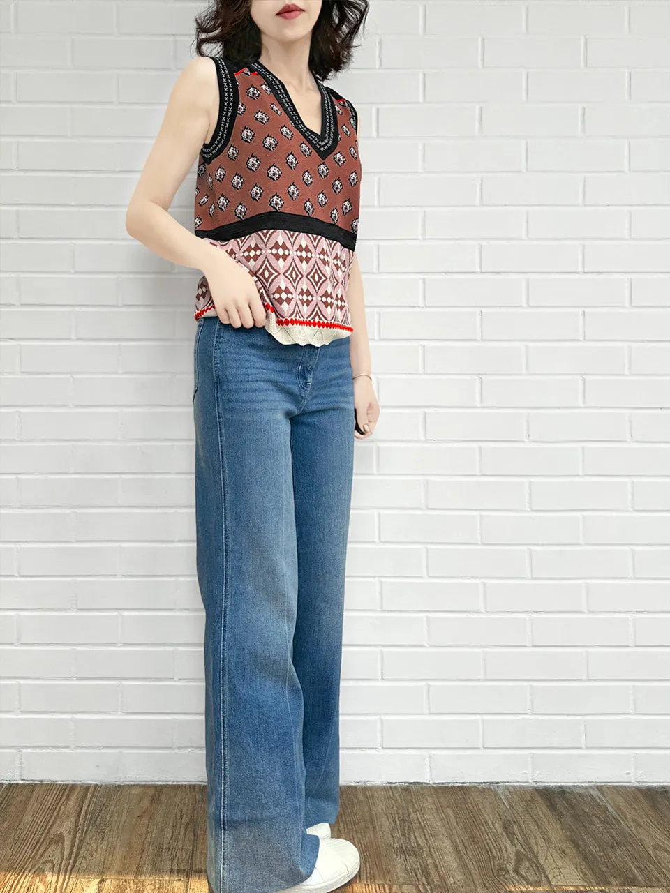 Retro Blue Mid Wash Flared Logo Embroidery Jeans
